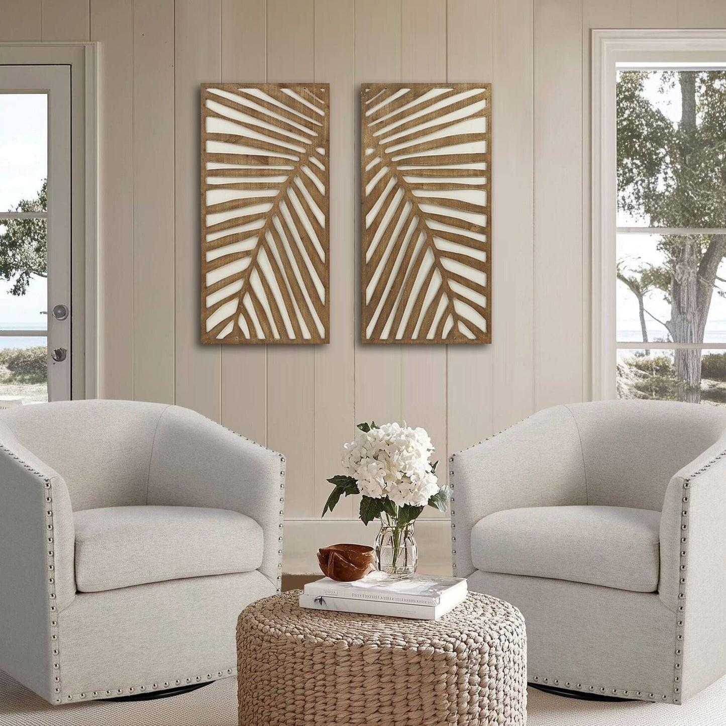 Madison Park Birch Palms Birch Botanical Two-tone Wood Panel Wall Decor Set