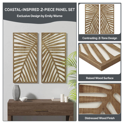 Madison Park Birch Palms Birch Botanical Two-tone Wood Panel Wall Decor Set