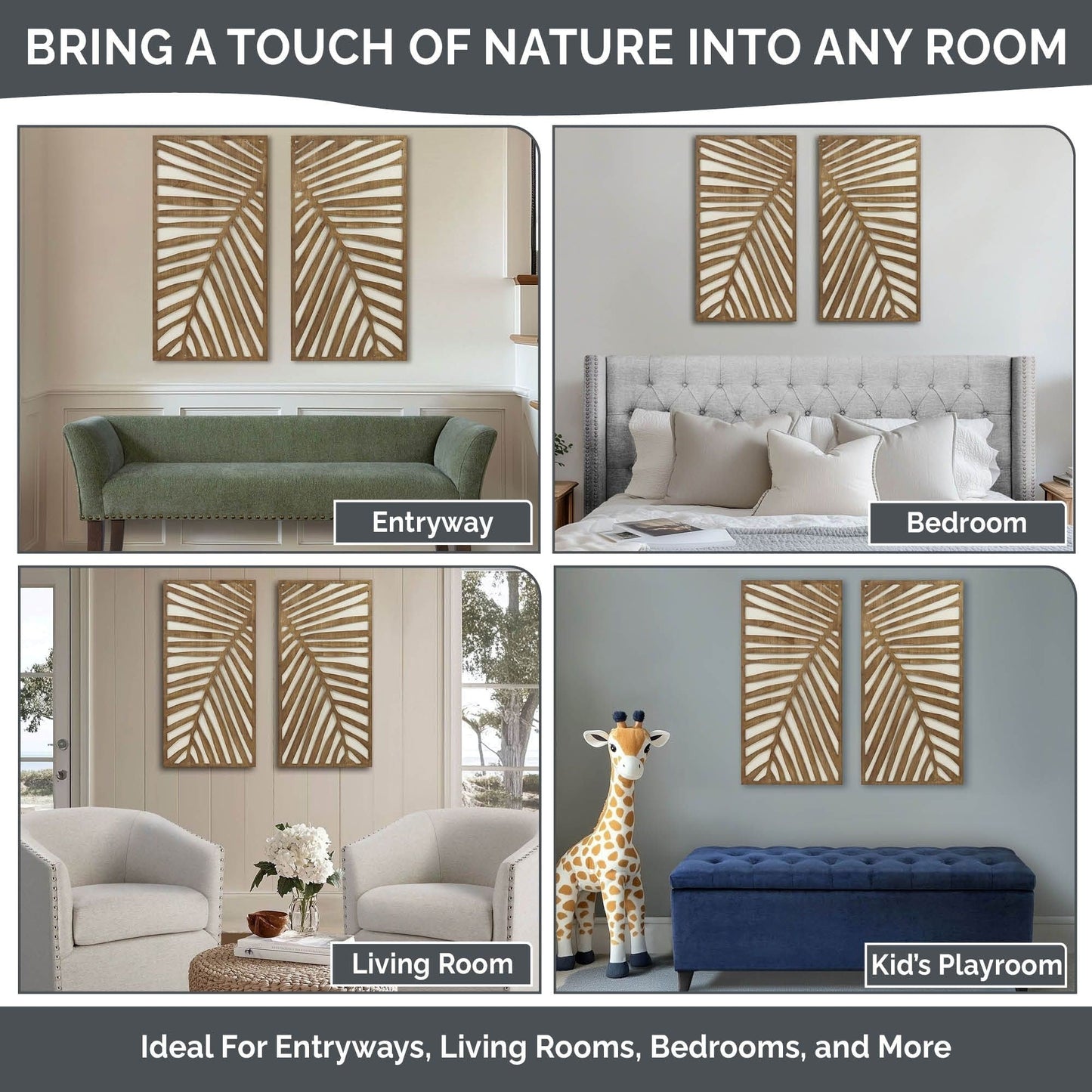 Madison Park Birch Palms Birch Botanical Two-tone Wood Panel Wall Decor Set