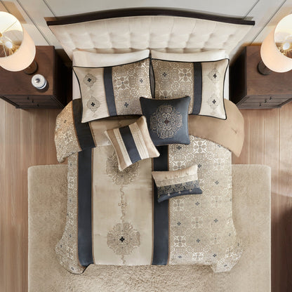 Madison Park Blaine 7 Piece Jacquard Comforter Set with Throw Pillows