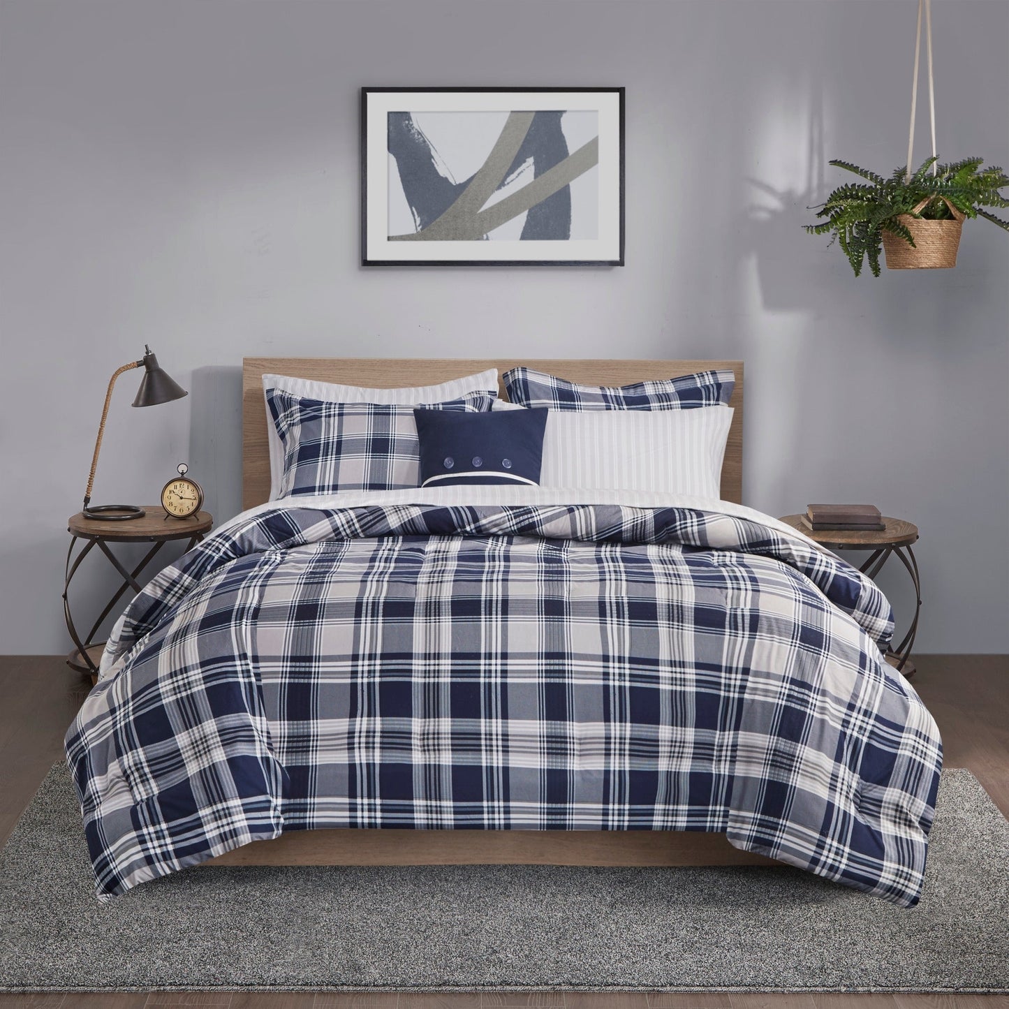 Madison Park Essentials Paton Navy Reversible Comforter Set with Bed Sheets