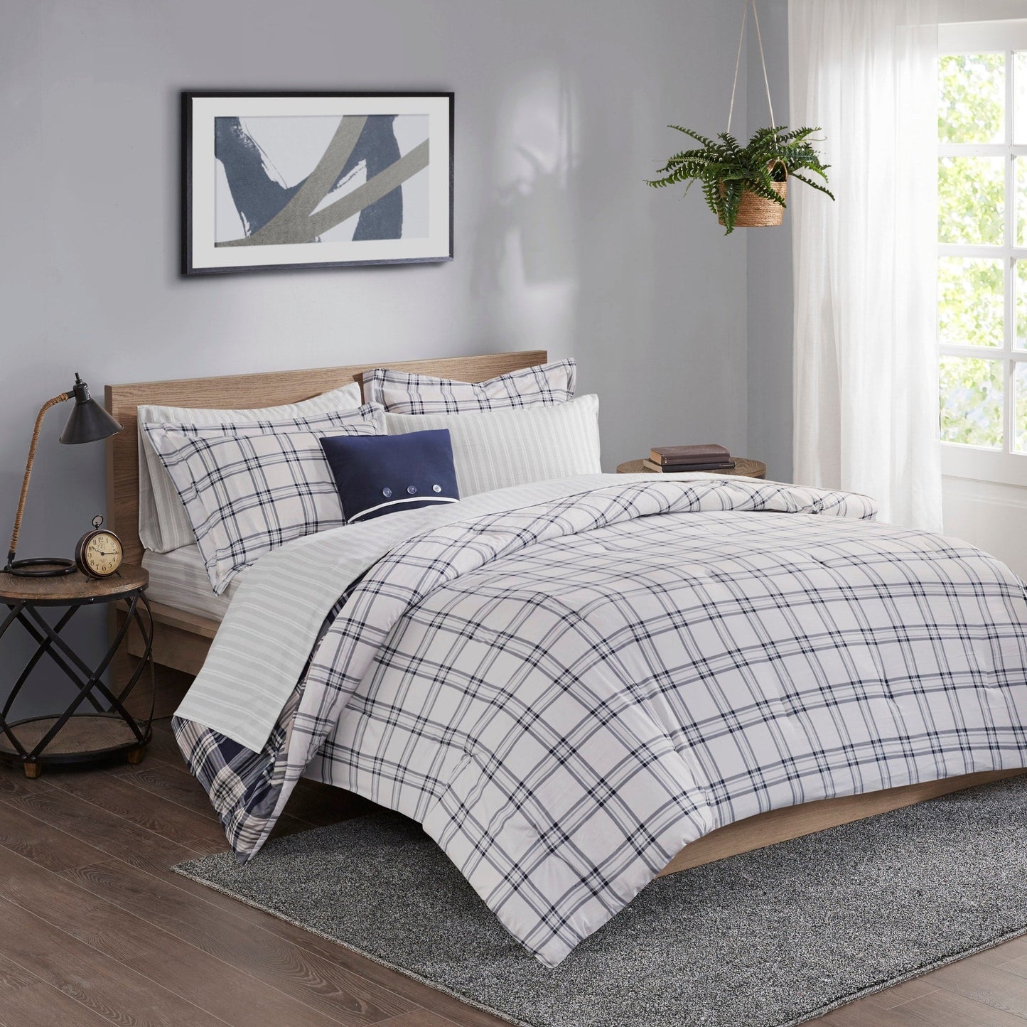 Madison Park Essentials Paton Navy Reversible Comforter Set with Bed Sheets