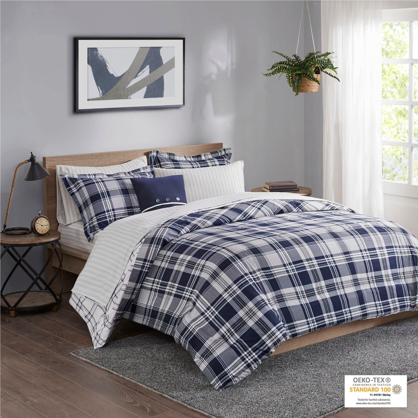 Madison Park Essentials Paton Navy Reversible Comforter Set with Bed Sheets