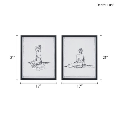 Madison Park Feminine Figures Sketch 2-piece Framed Glass and Matted Wall Art Set