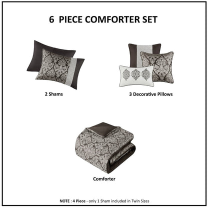 Madison Park Lily 6 Piece Jacquard Comforter Set with Throw Pillows
