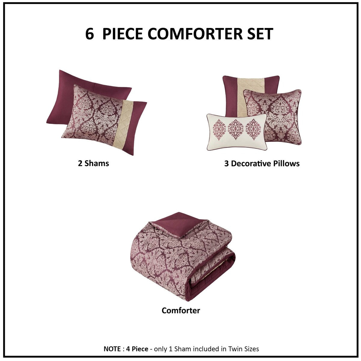 Madison Park Lily 6 Piece Jacquard Comforter Set with Throw Pillows