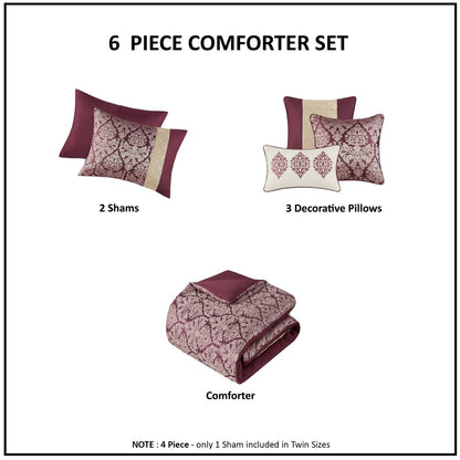 Madison Park Lily 6 Piece Jacquard Comforter Set with Throw Pillows