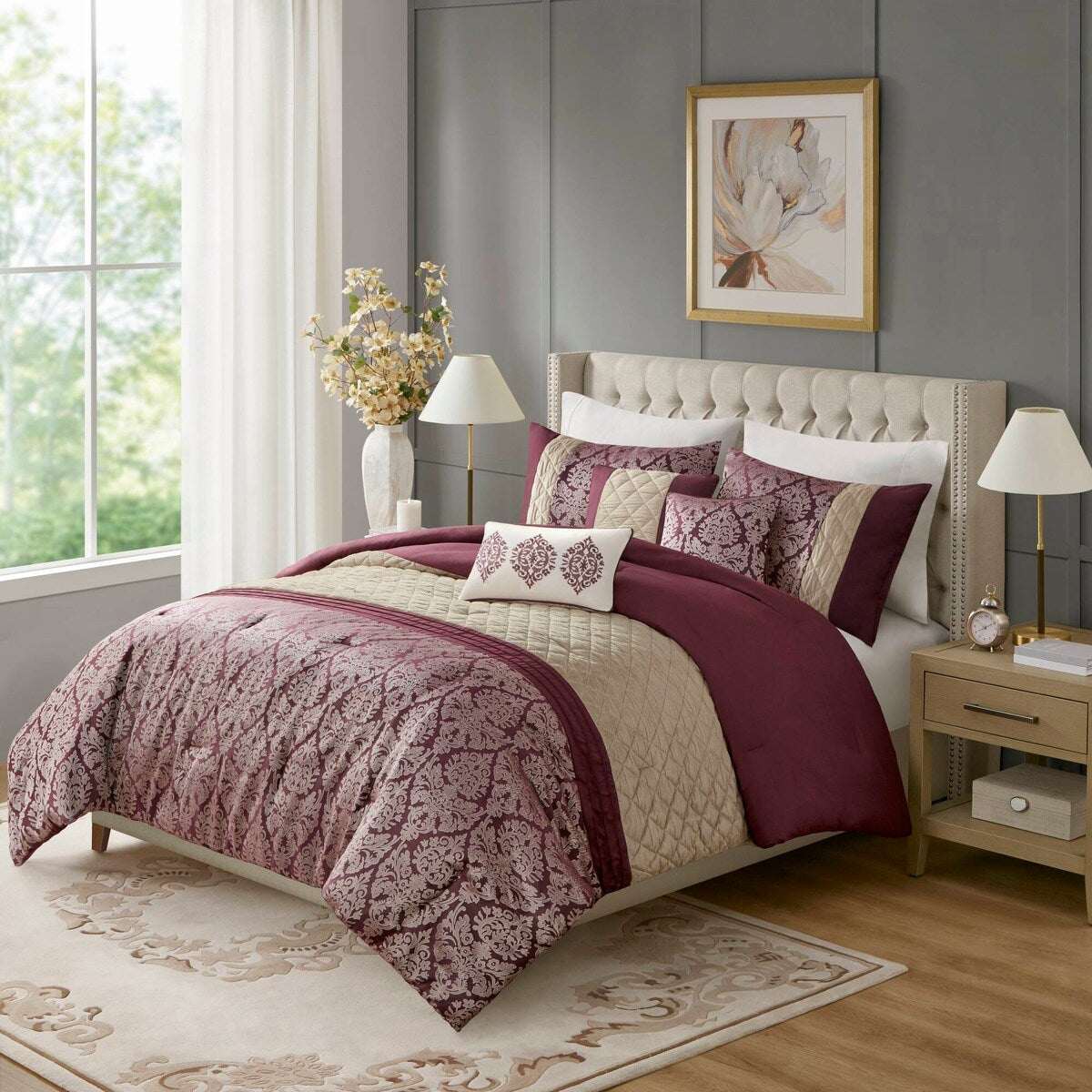 Madison Park Lily 6 Piece Jacquard Comforter Set with Throw Pillows