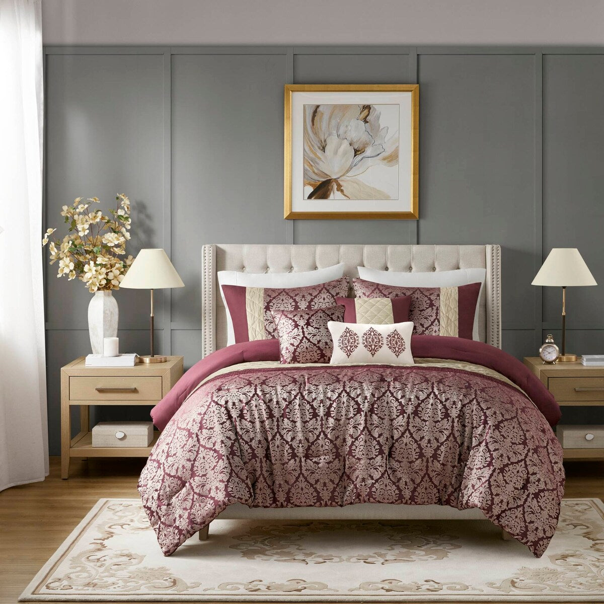 Madison Park Lily 6 Piece Jacquard Comforter Set with Throw Pillows