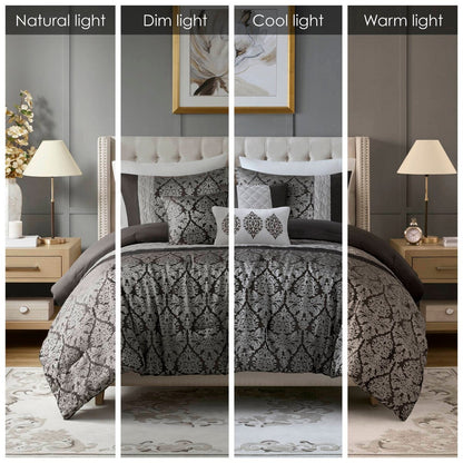 Madison Park Lily 6 Piece Jacquard Comforter Set with Throw Pillows