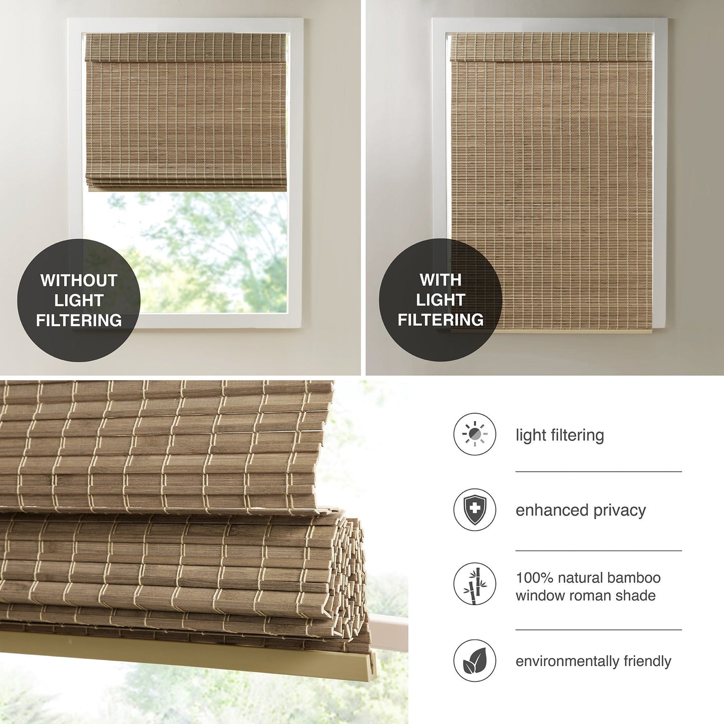 Madison Park Lyndon Bamboo Light Filtering Roman Shade