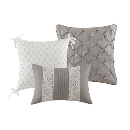 Madison Park Marla 7 Piece Lace Trim Comforter Set with Throw Pillows