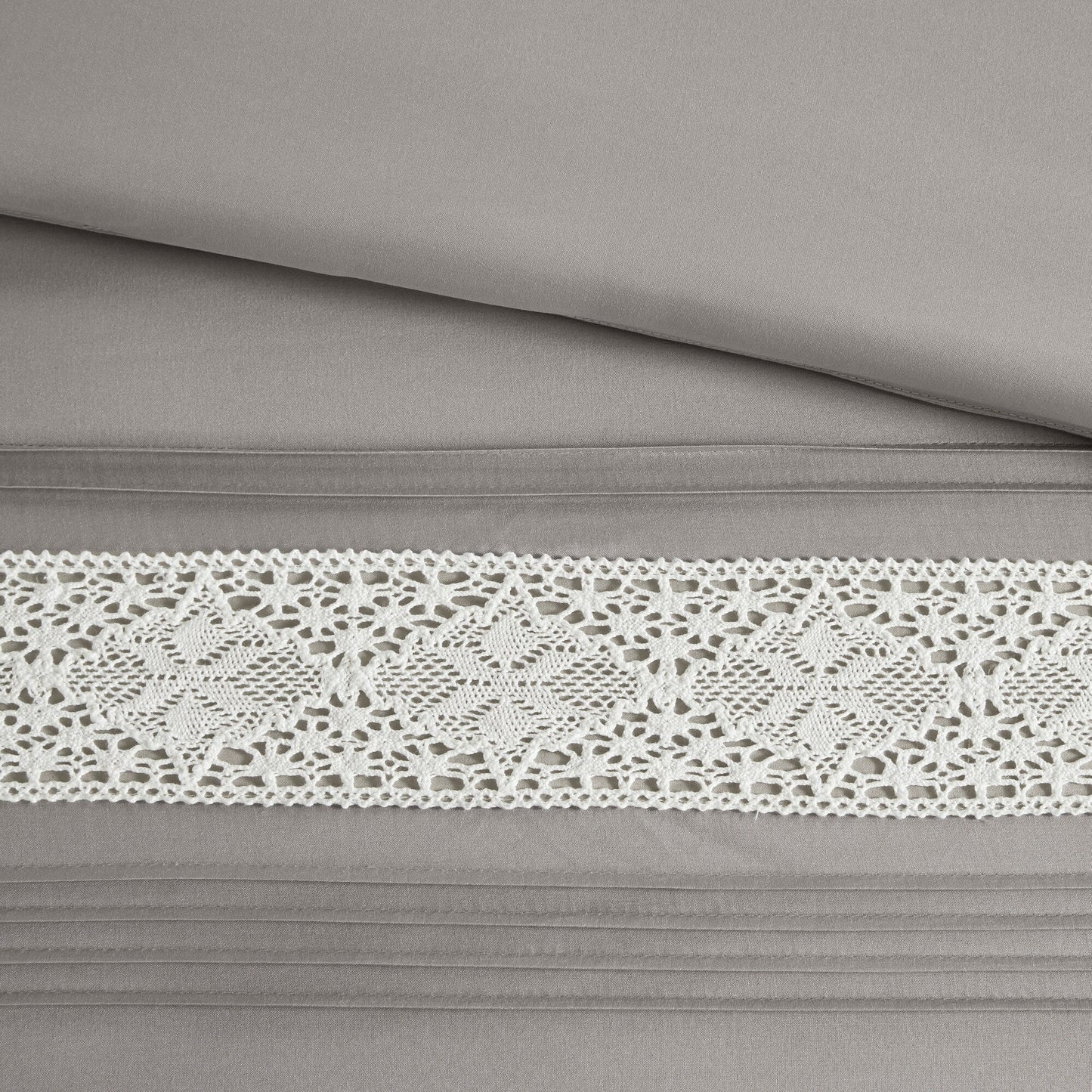 Madison Park Marla 7 Piece Lace Trim Comforter Set with Throw Pillows