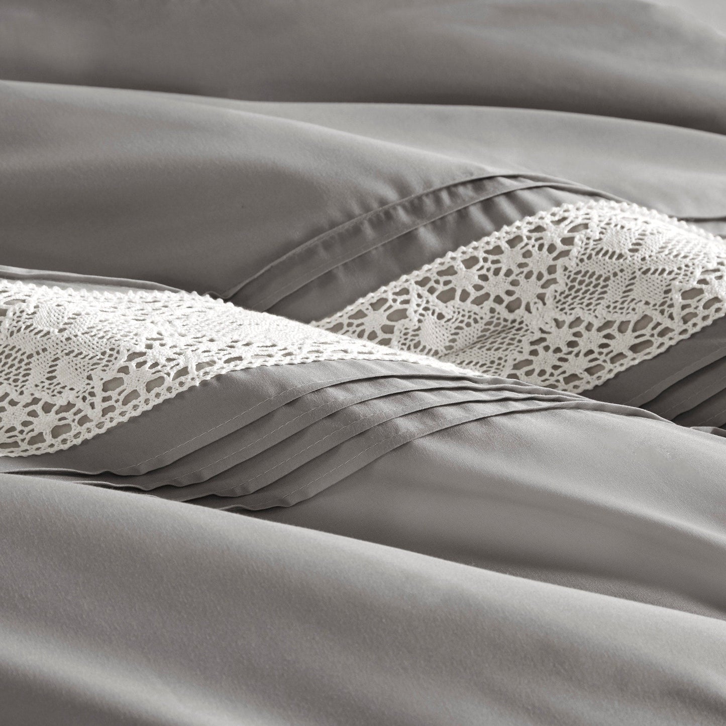 Madison Park Marla 7 Piece Lace Trim Comforter Set with Throw Pillows