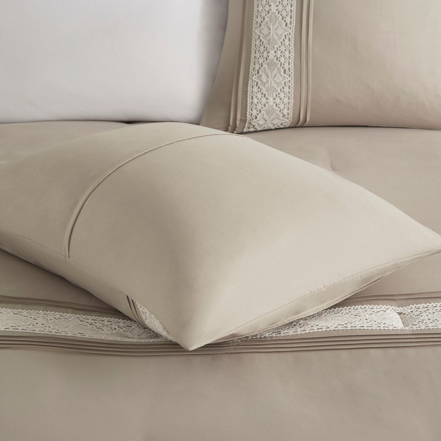 Madison Park Marla 7 Piece Lace Trim Comforter Set with Throw Pillows