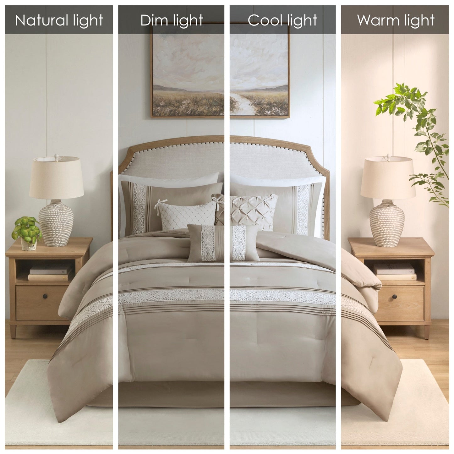 Madison Park Marla 7 Piece Lace Trim Comforter Set with Throw Pillows