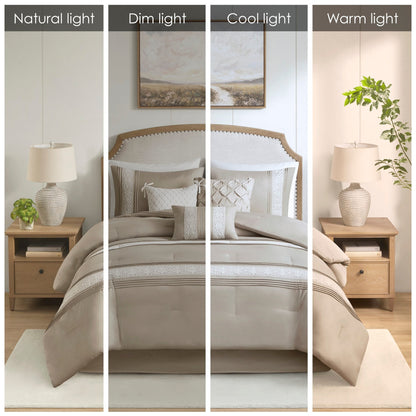 Madison Park Marla 7 Piece Lace Trim Comforter Set with Throw Pillows