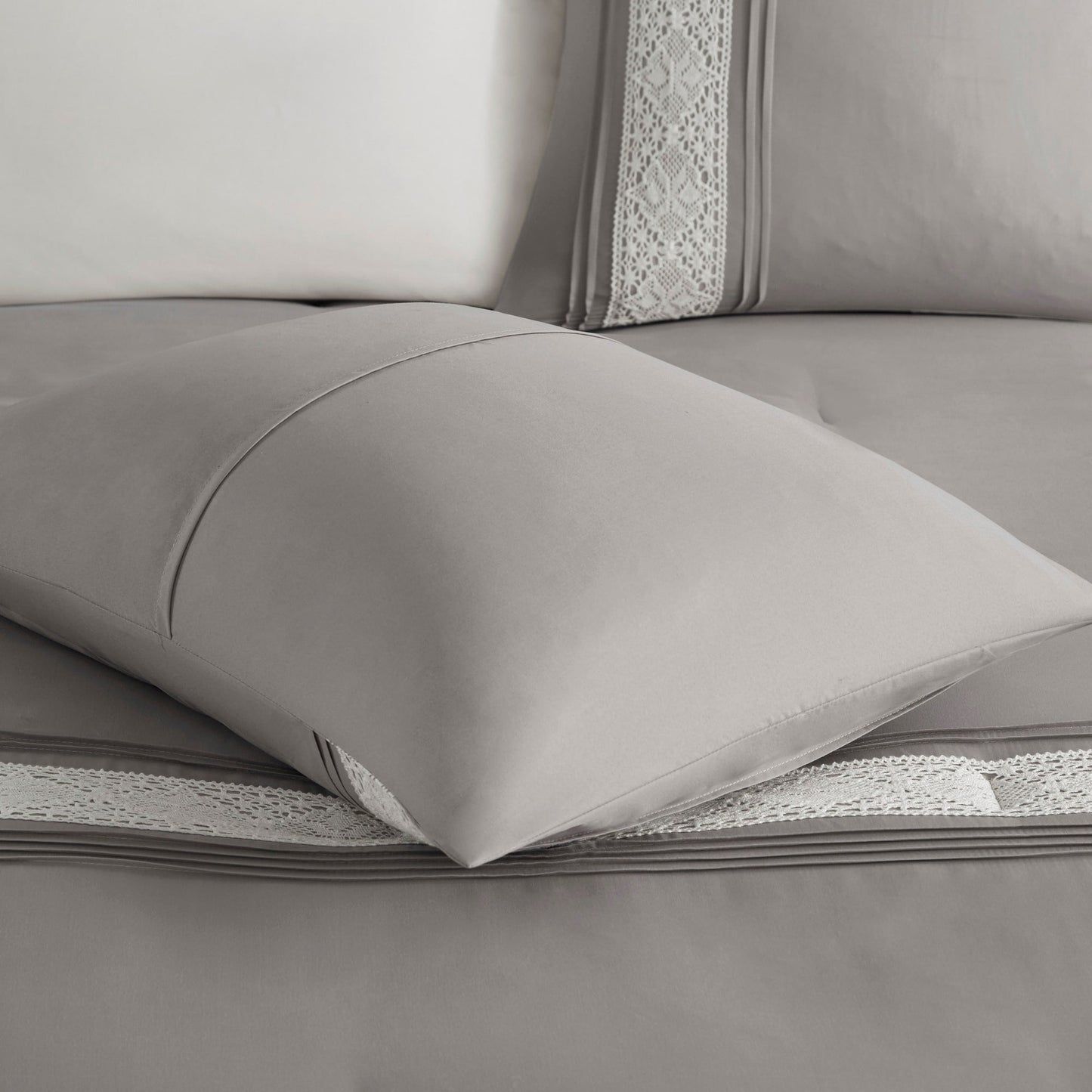 Madison Park Marla 7 Piece Lace Trim Comforter Set with Throw Pillows