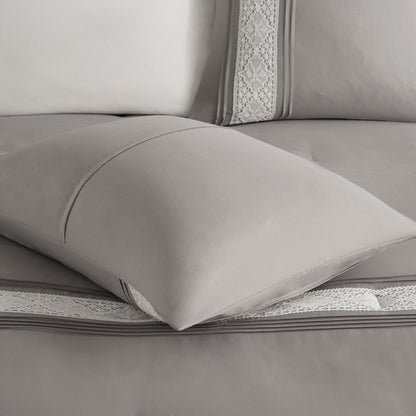 Madison Park Marla 7 Piece Lace Trim Comforter Set with Throw Pillows