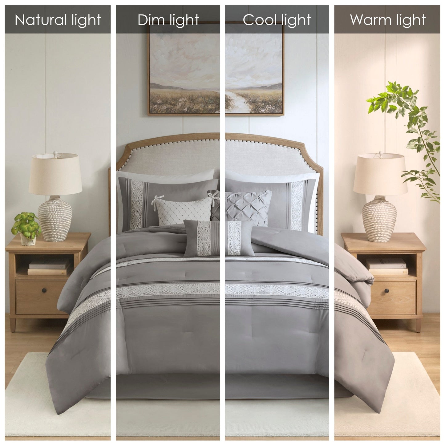 Madison Park Marla 7 Piece Lace Trim Comforter Set with Throw Pillows