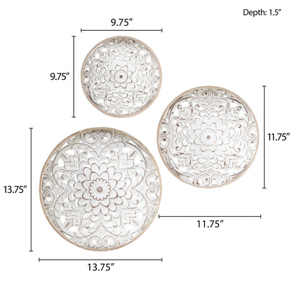 Madison Park Medallion Trio Distressed White Floral 3-piece Carved Wood Wall Decor Set