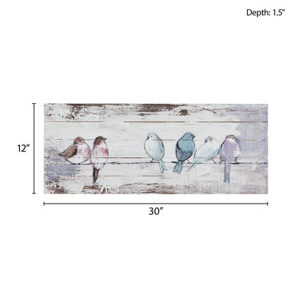 Madison Park Perched Birds Hand Painted Wood Plank Panel Wall Decor - White/Grey