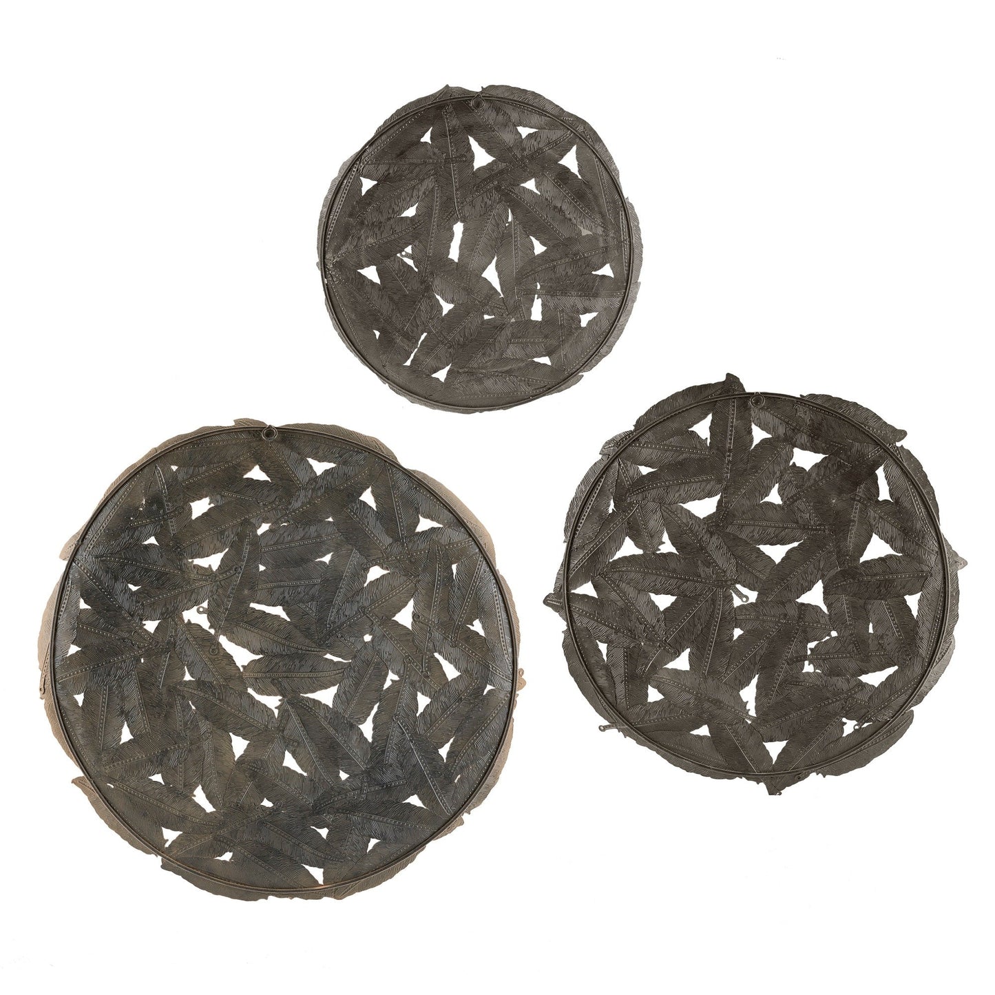 Madison Park Rosalie Textured Feather 3-piece Metal Disc Wall Decor Set