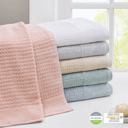 Madison Park Spa Waffle Cotton Waffle Jacquard Antimicrobial Bath Towel 6 Piece Set