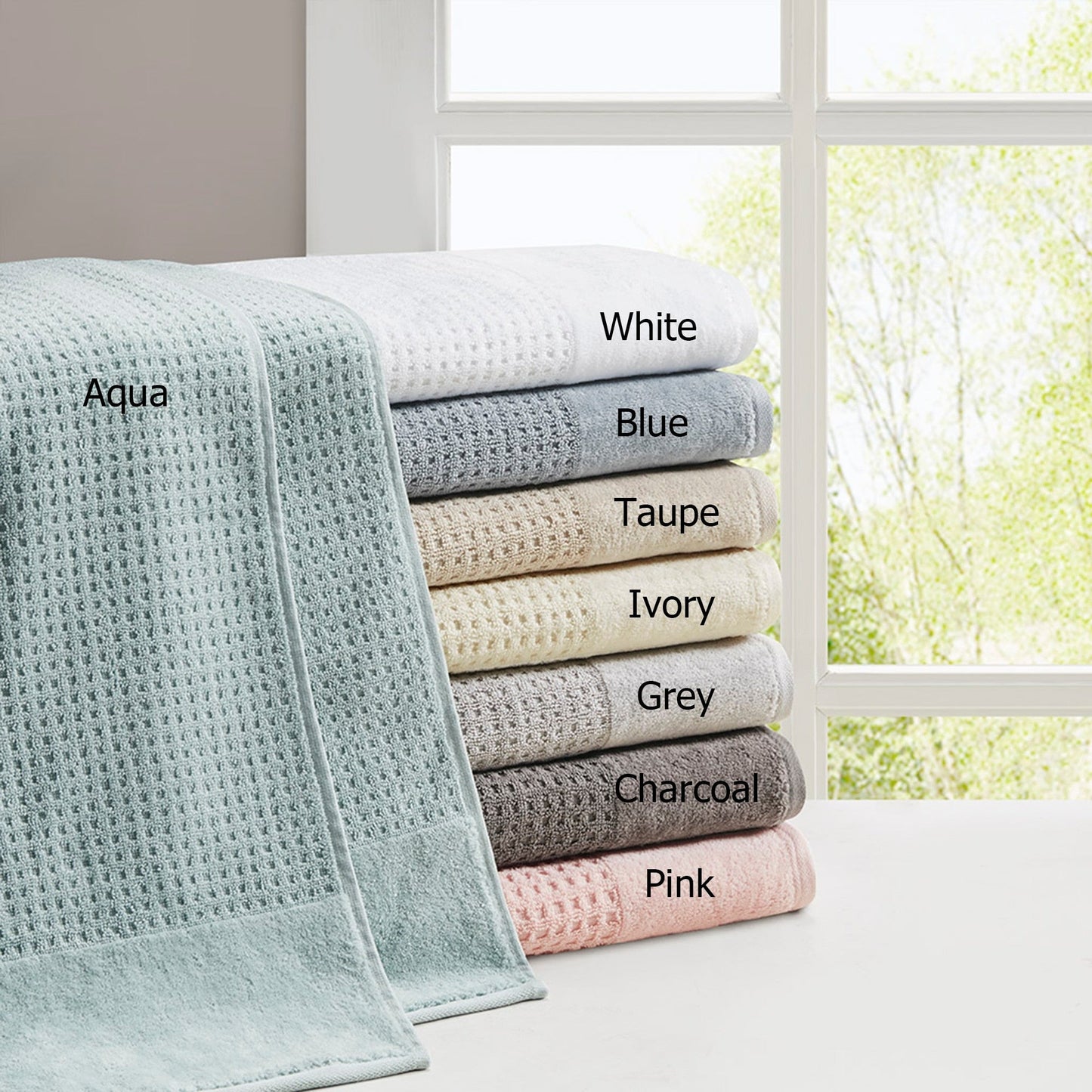Madison Park Spa Waffle Cotton Waffle Jacquard Antimicrobial Bath Towel 6 Piece Set