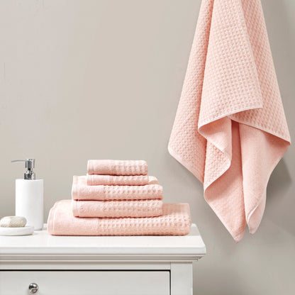 Madison Park Spa Waffle Cotton Waffle Jacquard Antimicrobial Bath Towel 6 Piece Set