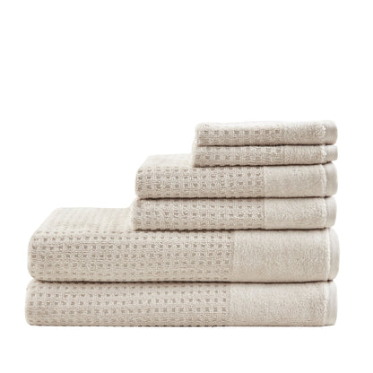 Madison Park Spa Waffle Cotton Waffle Jacquard Antimicrobial Bath Towel 6 Piece Set