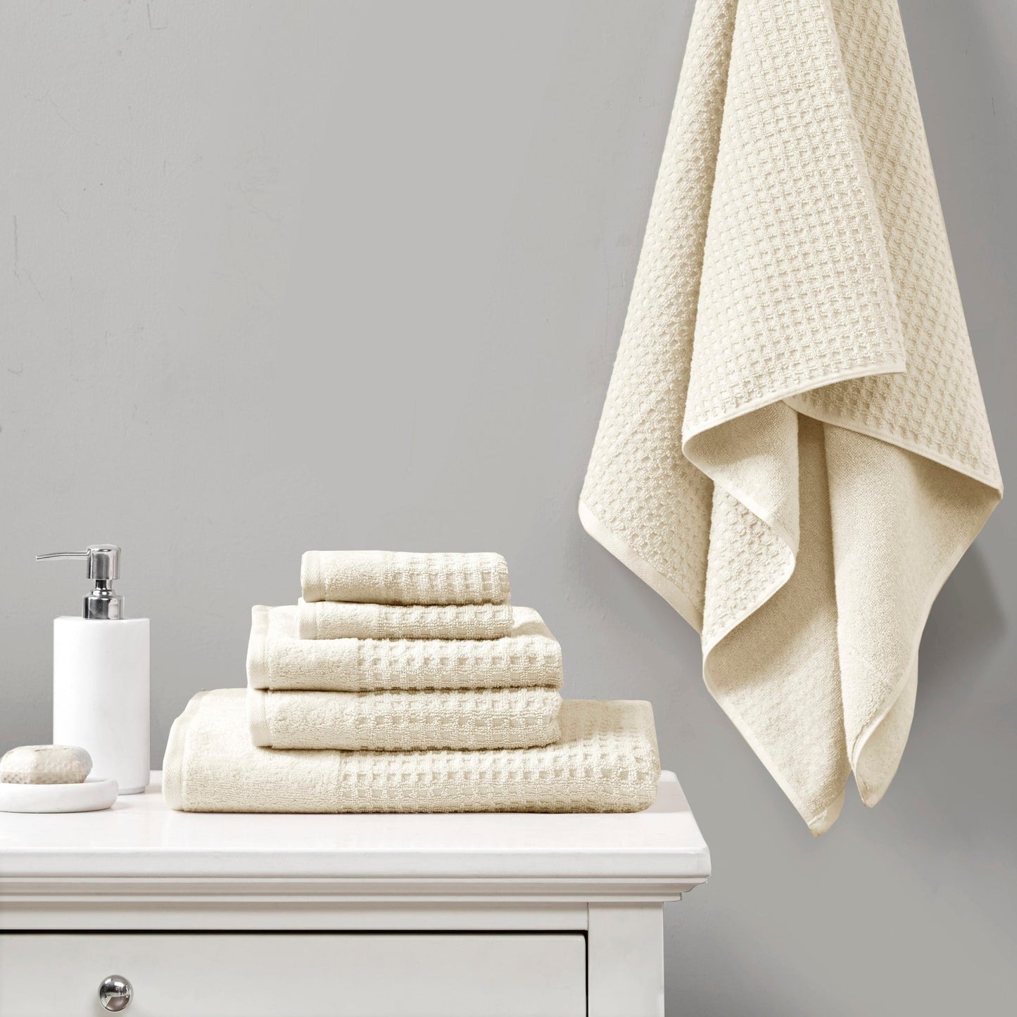 Madison Park Spa Waffle Cotton Waffle Jacquard Antimicrobial Bath Towel 6 Piece Set
