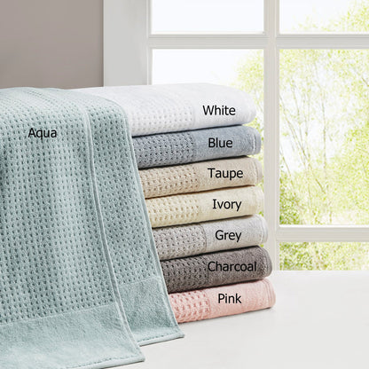 Madison Park Spa Waffle Cotton Waffle Jacquard Antimicrobial Bath Towel 6 Piece Set