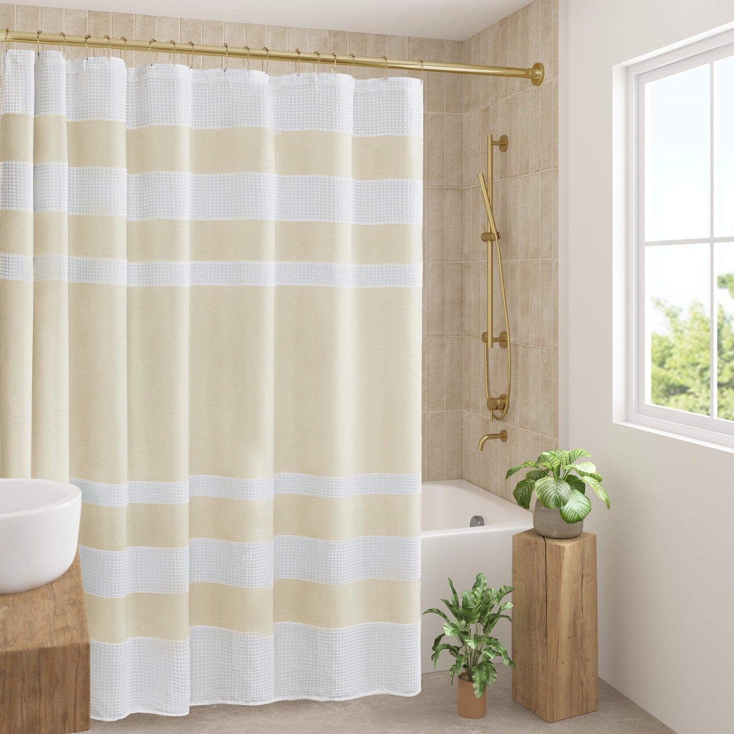 Madison Park Spa Waffle Shower Curtain with 3M Treatment