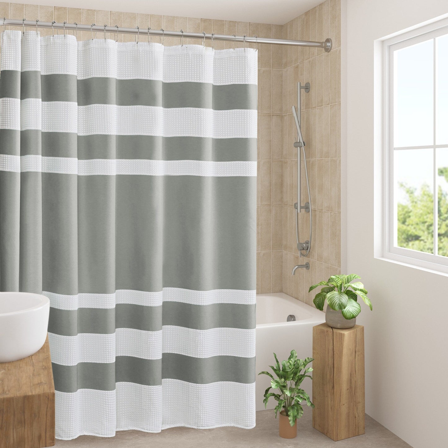 Madison Park Spa Waffle Shower Curtain with 3M Treatment