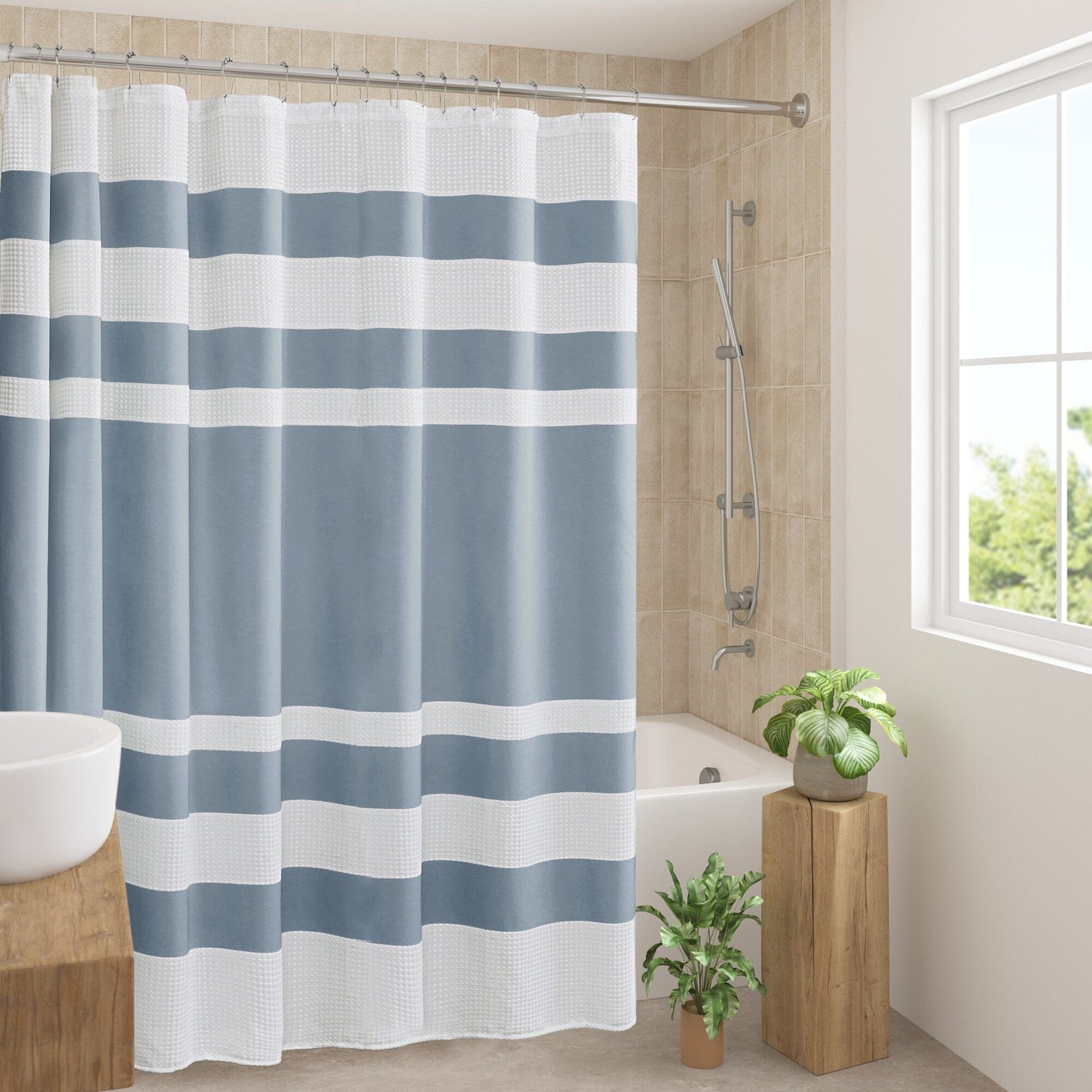 Madison Park Spa Waffle Shower Curtain with 3M Treatment