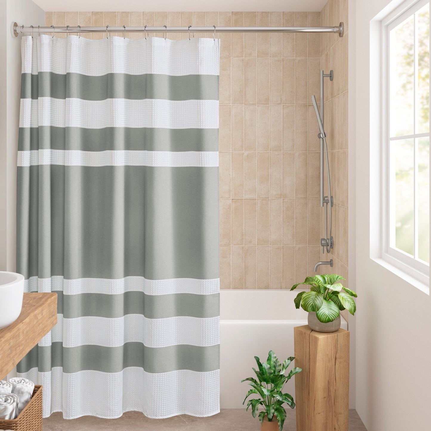 Madison Park Spa Waffle Shower Curtain with 3M Treatment