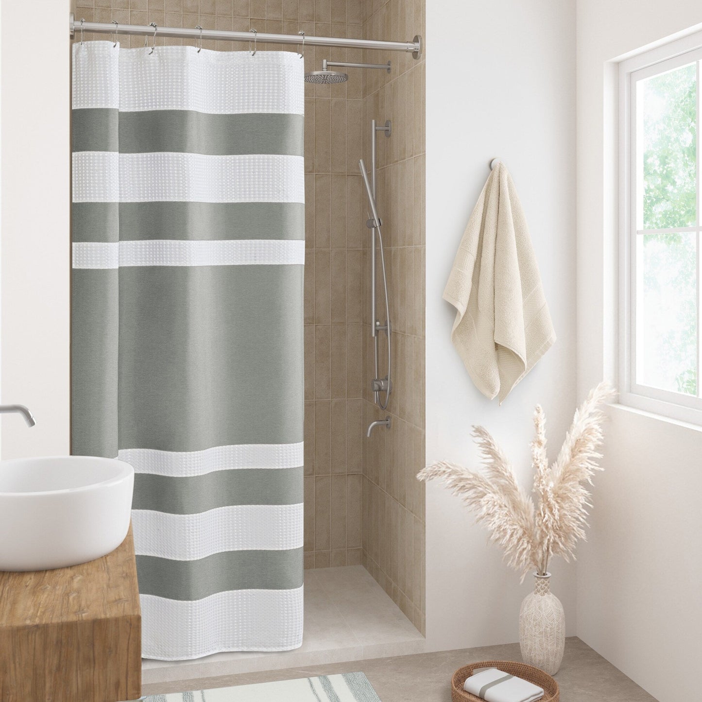 Madison Park Spa Waffle Shower Curtain with 3M Treatment