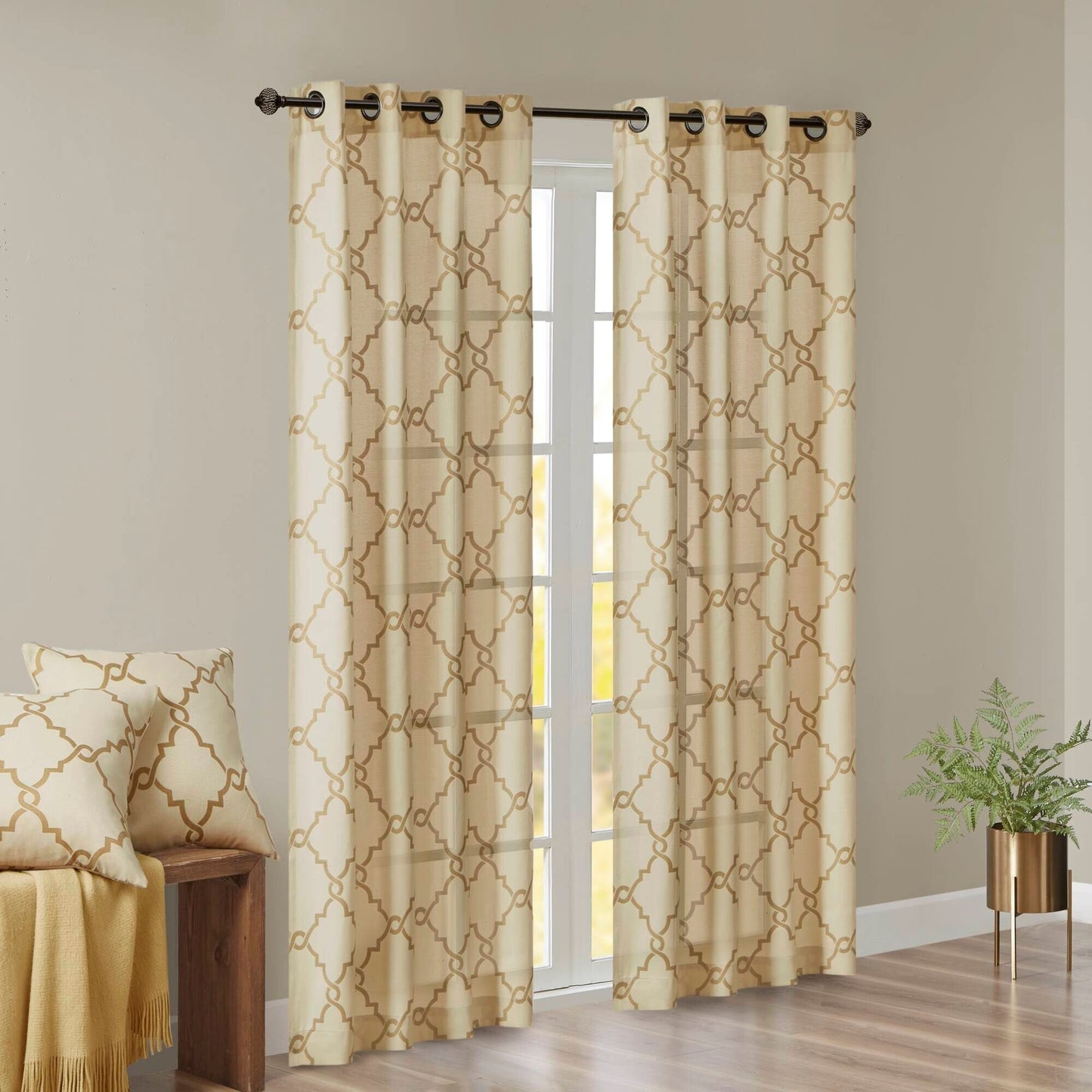 Madison Park Westmont Fretwork Print Grommet Top Window Single Curtain Panel