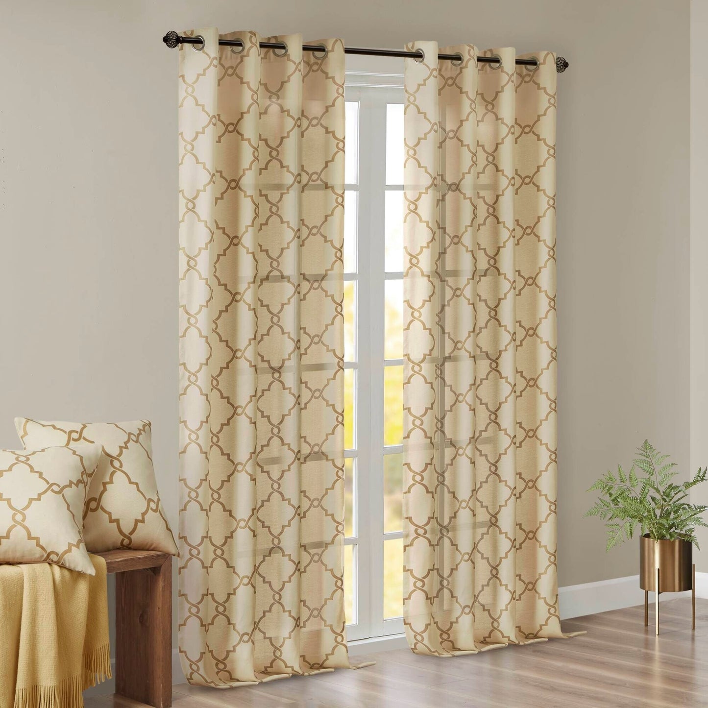 Madison Park Westmont Fretwork Print Grommet Top Window Single Curtain Panel