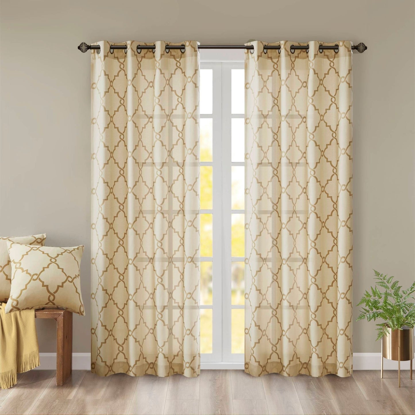 Madison Park Westmont Fretwork Print Grommet Top Window Single Curtain Panel