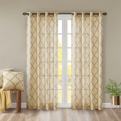 Madison Park Westmont Fretwork Print Grommet Top Window Single Curtain Panel