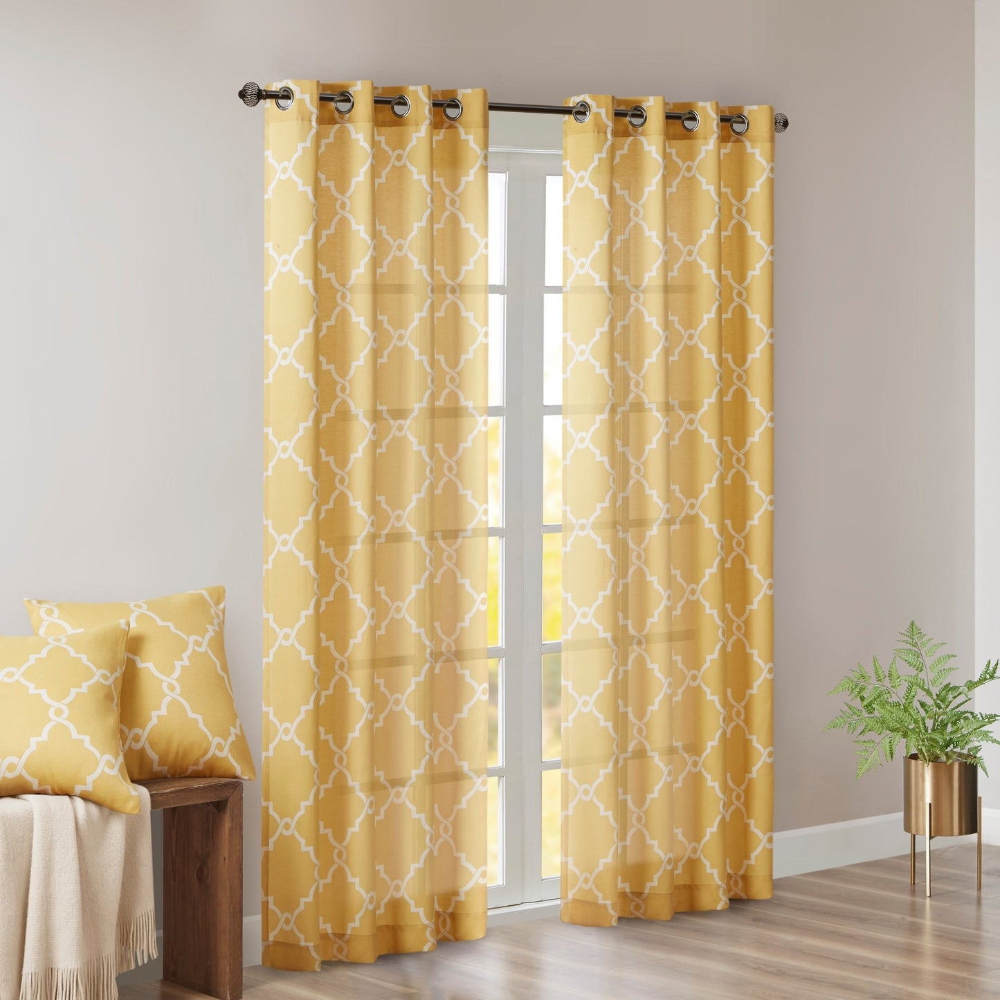 Madison Park Westmont Fretwork Print Grommet Top Window Single Curtain Panel