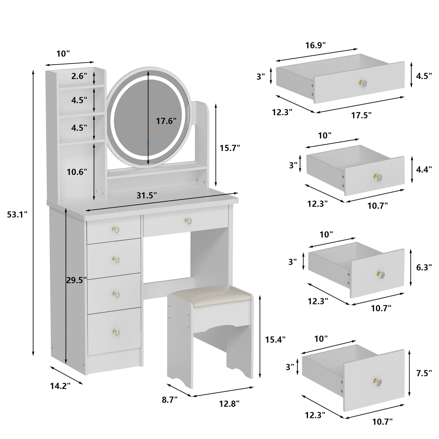 Makeup Vanity Dressing Table Set With Touch Screen Mirror & Stool