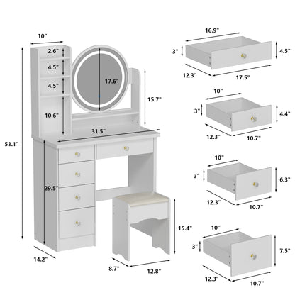 Makeup Vanity Dressing Table Set With Touch Screen Mirror & Stool