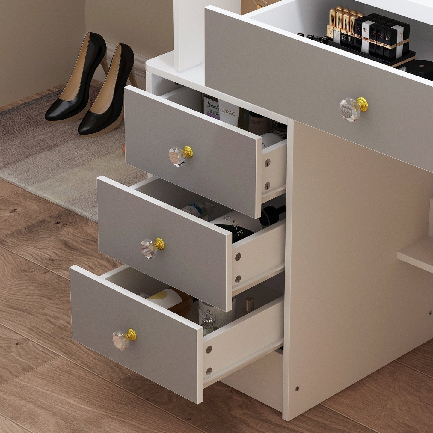 Makeup Vanity Set with Mirror and stool