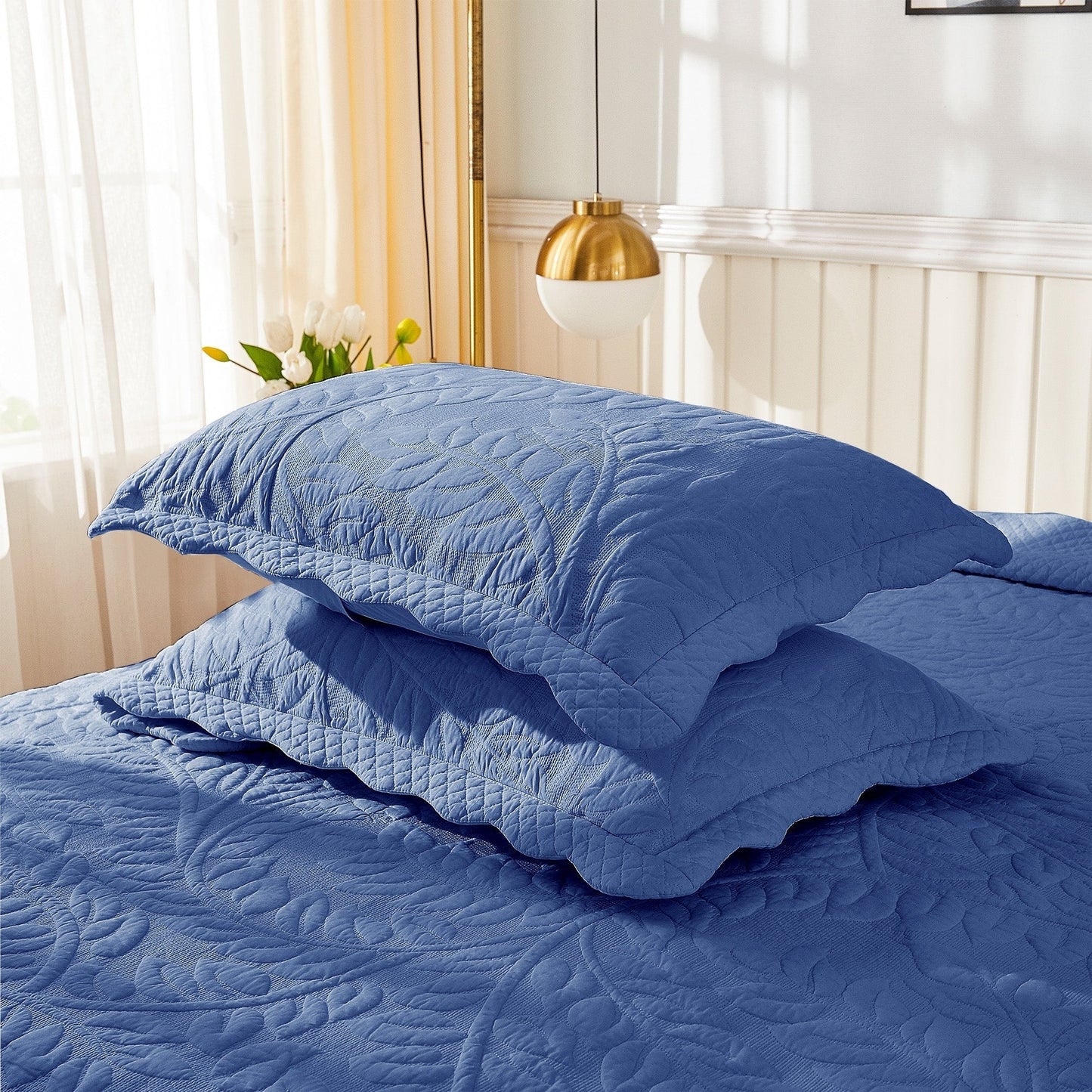 MarCielo 2-Piece 100% Cotton Embroidered Quilted Pillow Shams