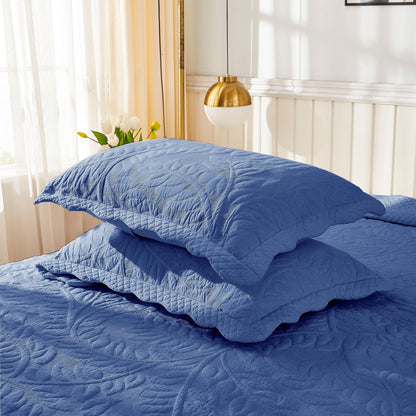 MarCielo 2-Piece 100% Cotton Embroidered Quilted Pillow Shams