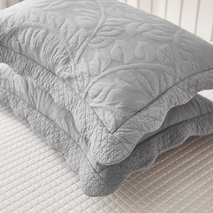 MarCielo 2-Piece 100% Cotton Embroidered Quilted Pillow Shams