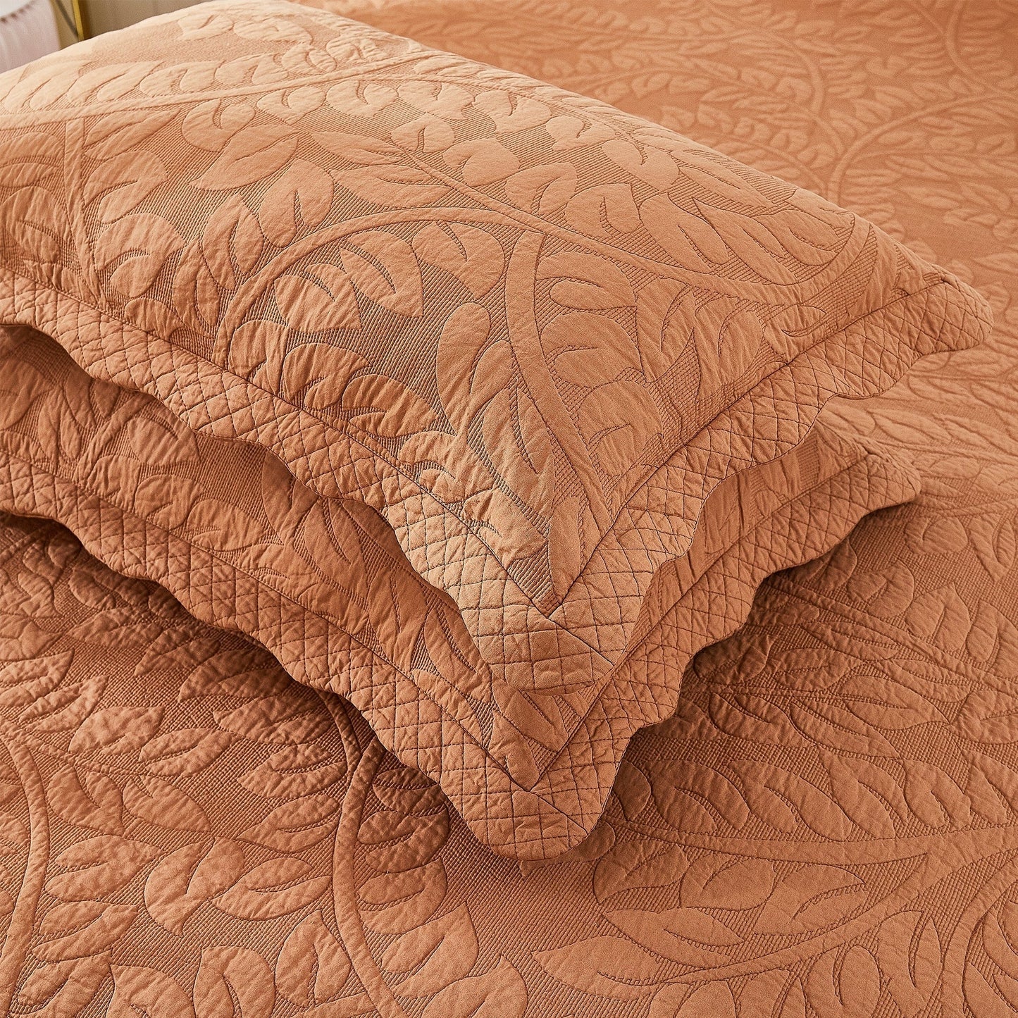 MarCielo 2-Piece 100% Cotton Embroidered Quilted Pillow Shams